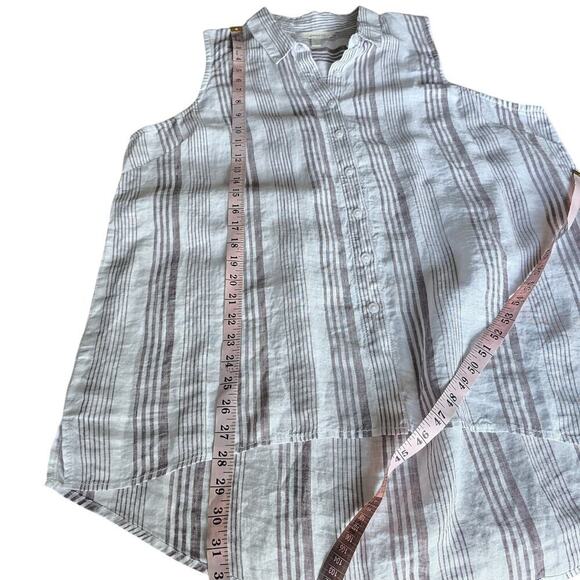 Garnet Hill plus size 18 100% Linen Button-Down High-Low Tunic Tank Striped - Picture 6 of 10